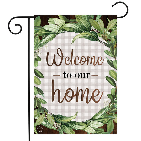 WELCOME TO OUR HOME WREATH GARDEN FLAG WELCOME TO OUR HOME WREATH GARDEN FLAG