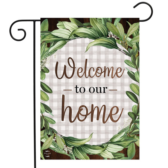 WELCOME TO OUR HOME WREATH GARDEN FLAG