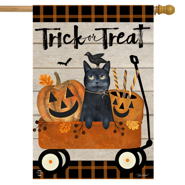 TRICK OR TREAT WAGON HOUSE FLAG