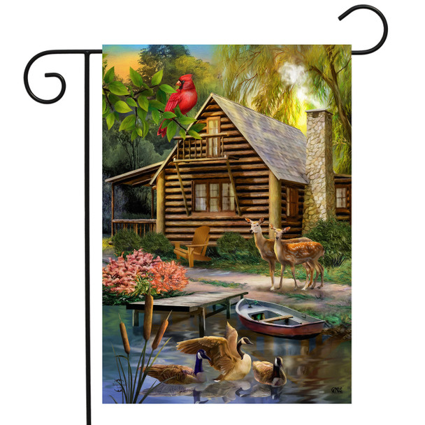 LAKESIDE CABIN GARDEN FLAG