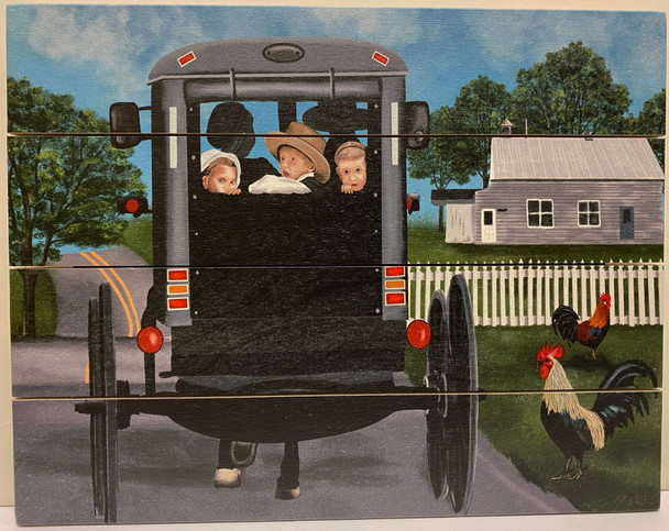 AMISH CHILDREN BUGGY RIDE 9X12