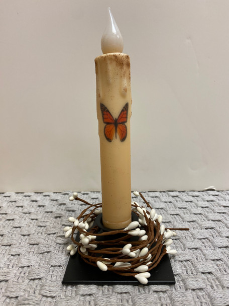  MONARCH BUTTERFLY 7" LED TAPER TIMER CANDLE