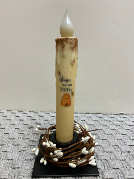 HOME IS WHERE YOUR HONEY IS 7" LED TAPER TIMER CANDLE