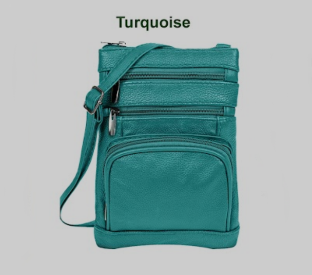 TURQUOISE CROSSBODY LEATHER PURSE W/SMART PHONE POCKET LARGE