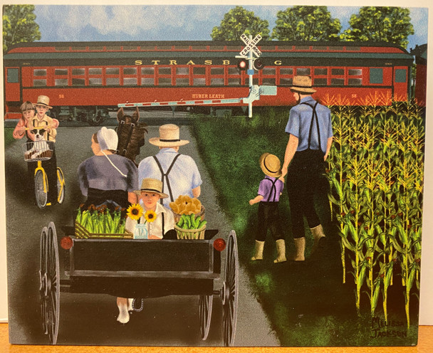 AMISH AND RAILROAD 4.5 X 5.5 BLOCK ART