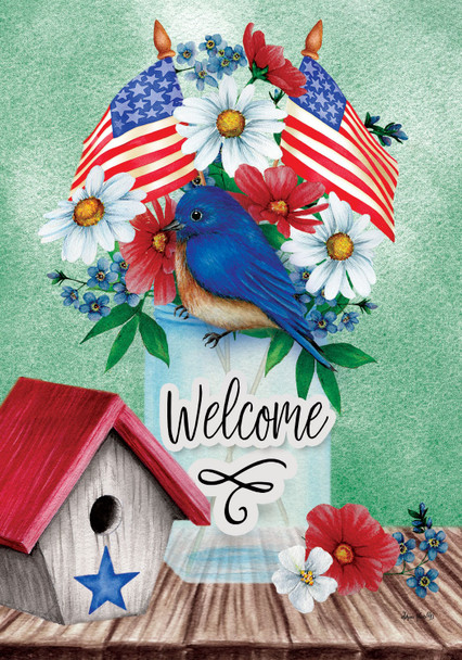 BLUEBIRD & FLAGS GARDEN FLAG