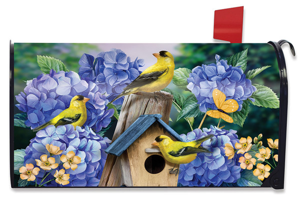 GOLDFINCHES AND HYDRANGEAS MAILBOX COVER