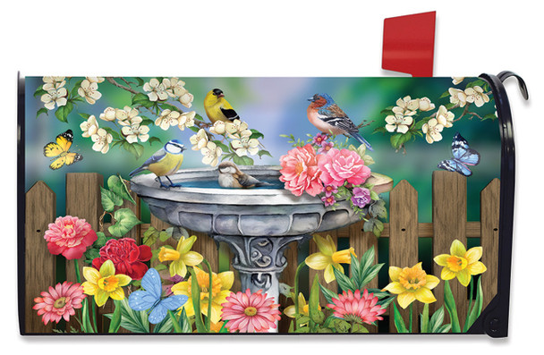 BIRDBATH IN BLOOM MAILBOX COVER 