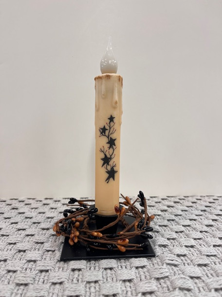 5 BLACK STARS WITH GARLAND 7" CREAM LED TAPER TIMER CANDLE