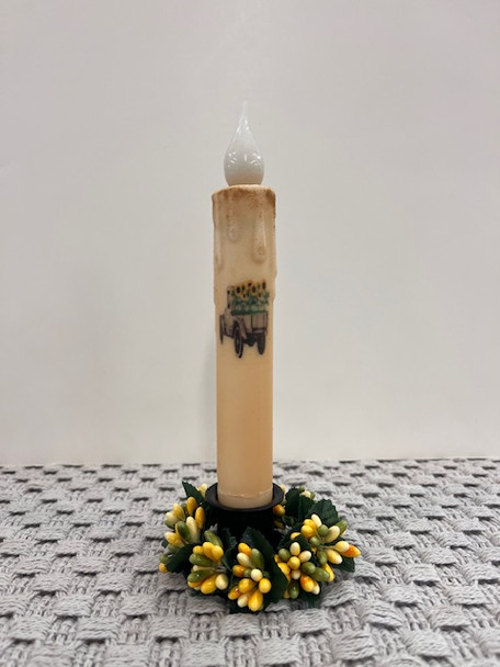 ANTIQUE TRUCK W/ SUNFLOWERS 7" CREAM LED TAPER TIMER CANDLE