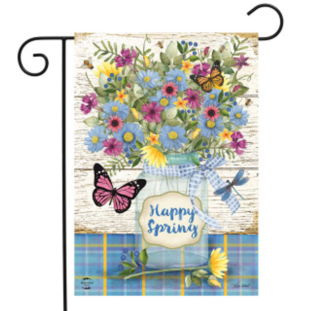 HAPPY SPRING FLORAL JAR GARDEN FLAG