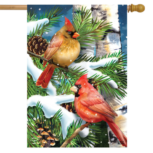Snowy Cardinals Winter House Flag