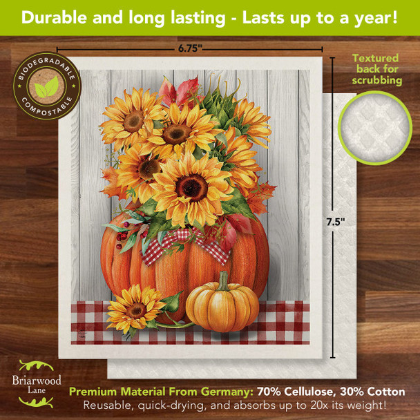 SUNFLOWERS IN PUMPKINS SWEDISH DISHCLOTH