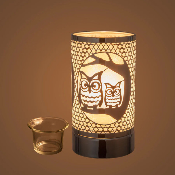 SILVER LOVING OWLS TOUCH LAMP