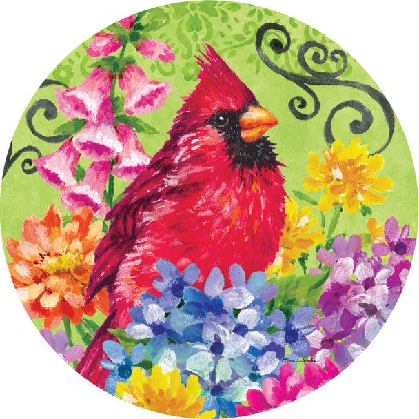 CARDINAL WITH FLOWERS ACCENT MAGNET