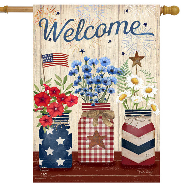 WELCOME AMERICAN MASON JARS HOUSE FLAG