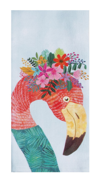 FLOWERS EVERYWHERE FLAMINGO DUAL PURPOSE TOWEL