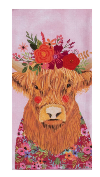  FLOWERS EVERYWHERE HIGHLAND COW DUAL PURPOSE TOWEL