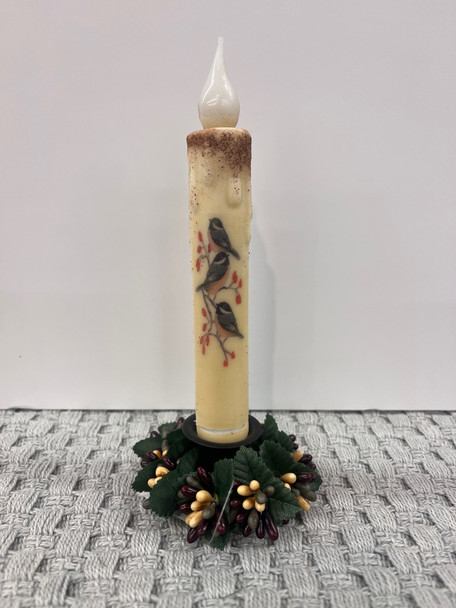 Triple Chickadees 7" LED TAPER TIMER CANDLE
