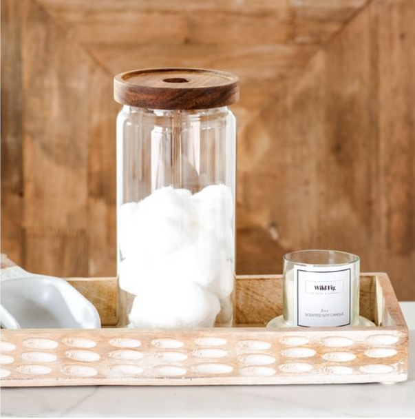 8.7" GLASS JAR ACACIA WOOD LID