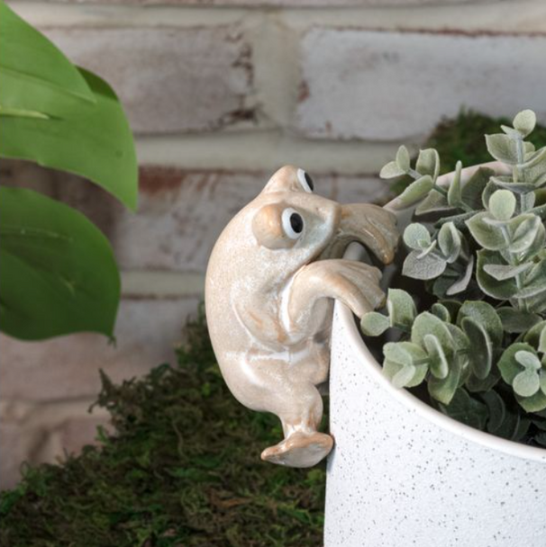 BEIGE CERAMIC FROG POT HANGER