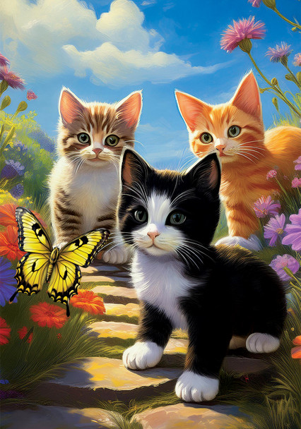 KITTENS AND BUTTERFLIES GARDEN FLAG