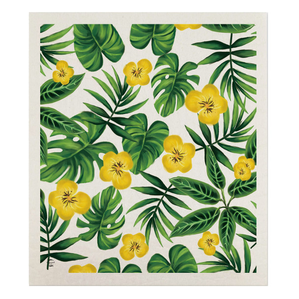 YELLOW TROPICAL FLOWERS SWEDISH DISHCLOTH