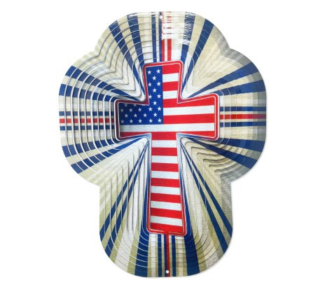 PATRIOTIC CROSS LARGE WIND SPINNER
