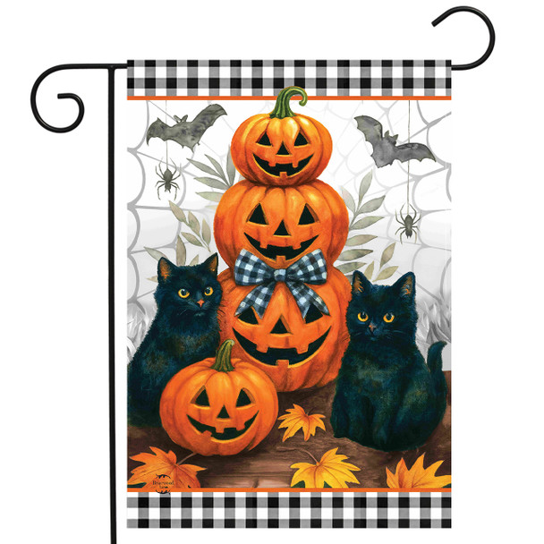 BLACK CAT PUMPKIN STACK GARDEN FLAG
