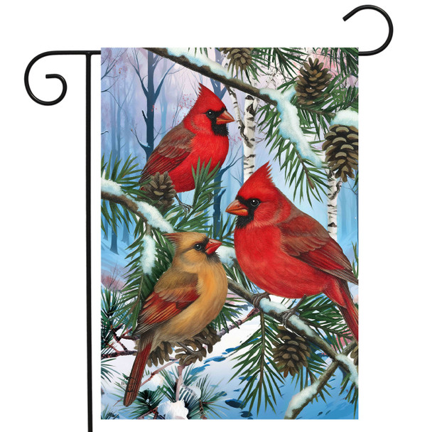WOODLAND WINTER CARDINALS GARDEN FLAG