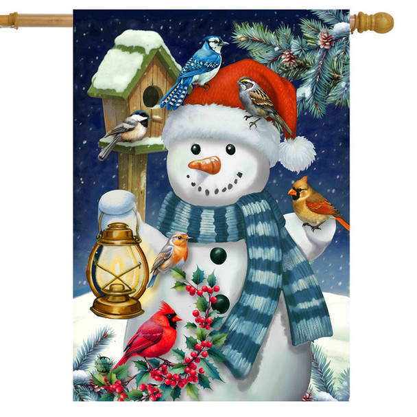SNOWMAN AND WINTER BIRDS HOUSE FLAG