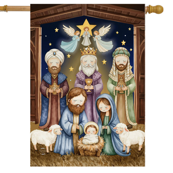 HOLY NIGHT NATIVITY HOUSE FLAG