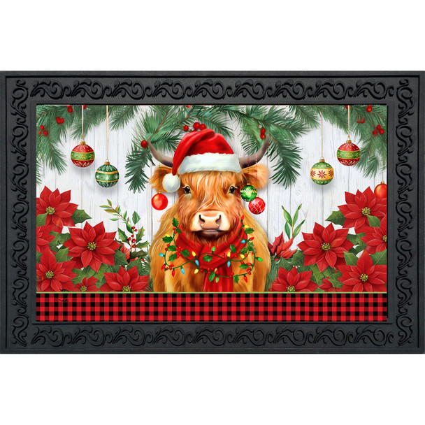 HOLIDAY HIGHLAND COW DOORMAT
