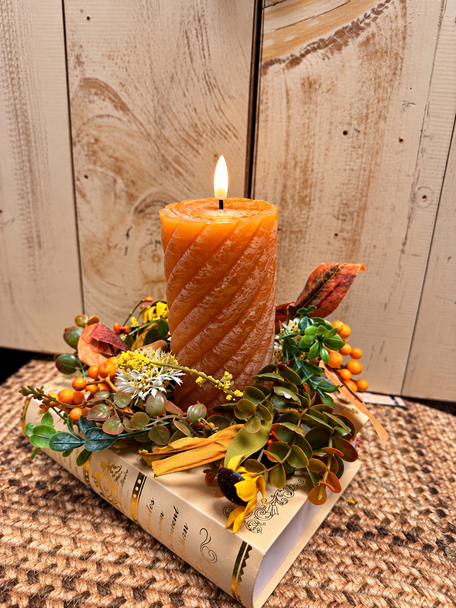  6 LED Orange Twist Pillar Candle-Decorated