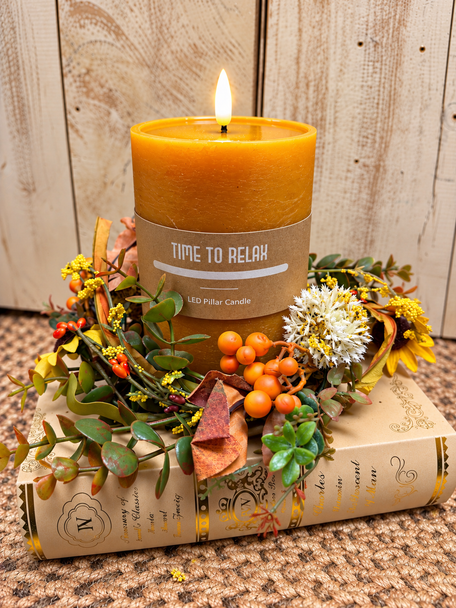 Orange LED Wide Pillar Candle-decorated