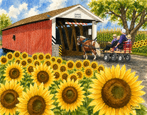 COVERED BRIDGE SUNFLOWERS SHELFIE