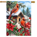 CARDINALS AND POINSETTIAS HOUSE FLAG