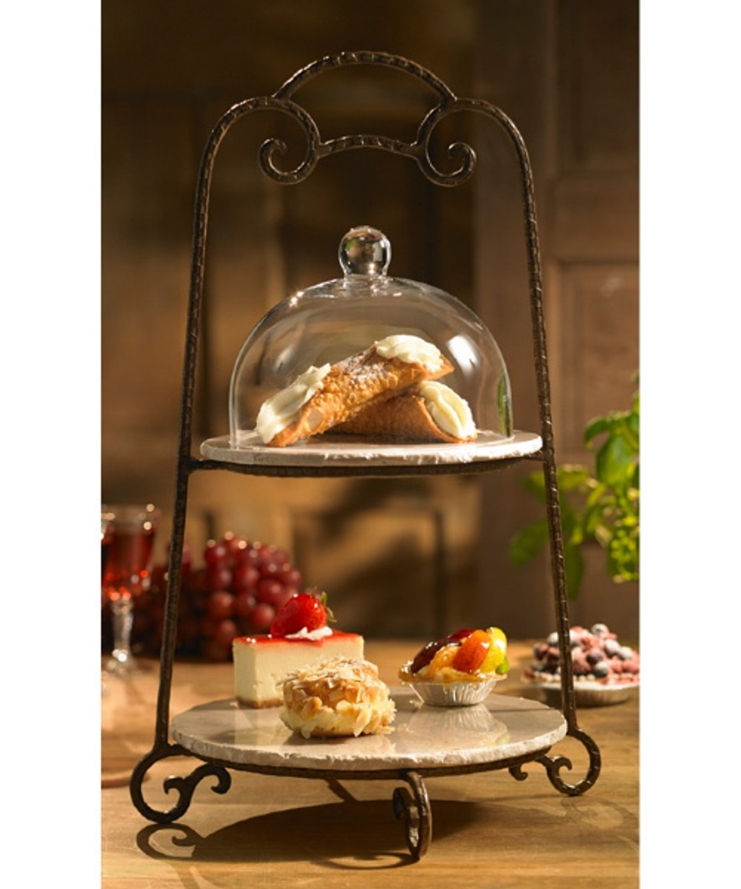 Mendocino Beige 2 Tier Round Server Stand