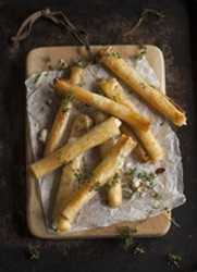 Baked Goat Cheese Cigars w/ Honey & Thyme Recipe