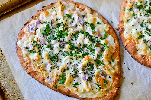 Roasted Garlic, Chicken & Herb Flatbread Pizza - (Free Recipe below)