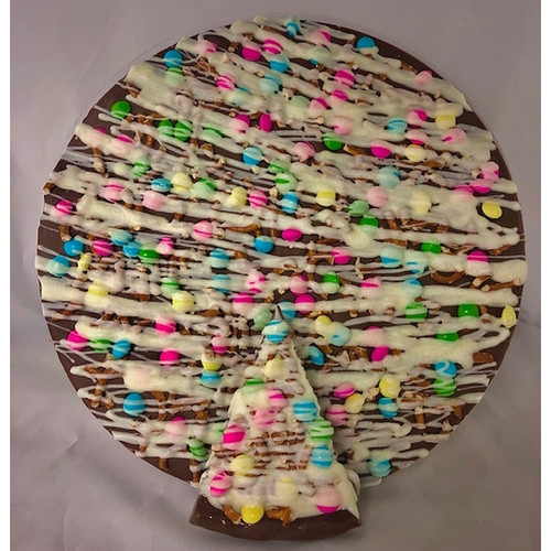 12" Solid Chocolate Pizza - Easter Candy Bits & Pretzels