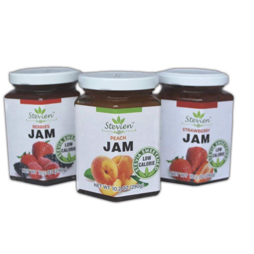 Stevien Jam - Set of 3 Organic Jam, Peach, Strawberry, Mixed Berry - Gluten Free