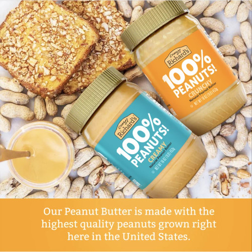 Crazy Richard's 100% All-Natural Vegan Creamy & Crunchy Peanuty Butter with No Added Sugar, Non-GMO Variety Pack 16 oz - Pack of 2