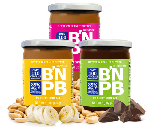 Better’n Peanut Butter Low Fat Peanut Butter Spread Variety Pack - Gluten Free, Dairy Free - Original, Banana, and Chocolate - Pack of 3
