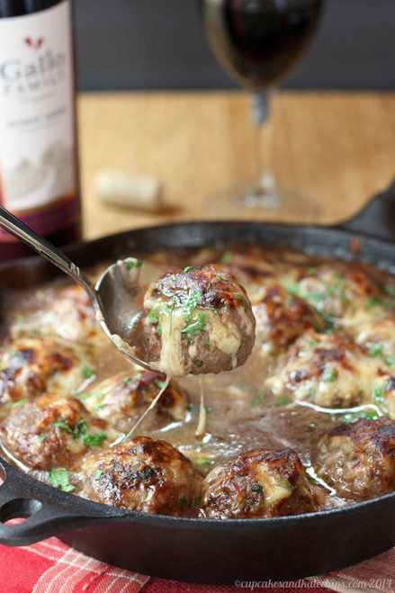 French Onion Soup au Gratin Stuffed Meatballs - (Free Recipe below)