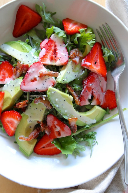 Strawberry Avocado Kale Salad w/ Bacon Poppyseed Dressing - (Free Recipe below)