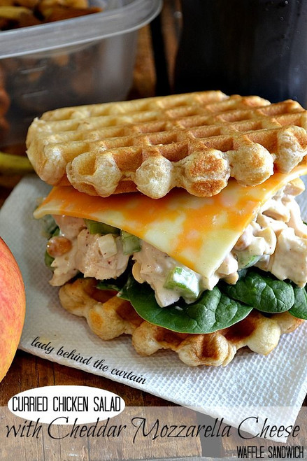 Curried Chicken Salad w/ Cheddar Cheese Waffle - (Free Recipe below)