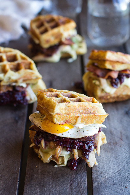 Turkey, Smashed Avocado, Cranberry, Brie & Mashed Potato Waffle Melts - (Free Recipe below)