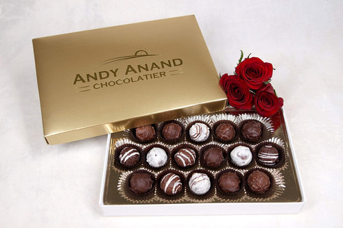 Andy Anand Belgium Chocolates Filled - Champagne, Rum, Irish Cream & Kahlua Belgian Chocolate Truffles Gift Boxed - 24 Pieces