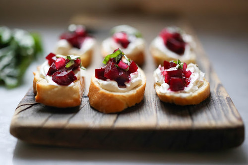 Beet and Goat Cheese Bruschetta with Basil - (Free Recipe below)